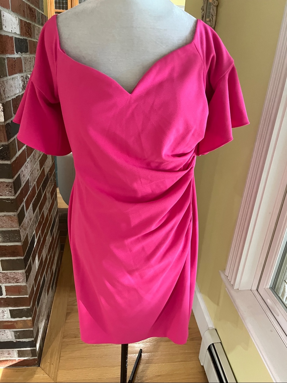 CALVIN KLEIN Pink Off Shoulder Sweetheart Neckline Flutter Sleeve Dress 12 NWOT - Picture 6 of 9